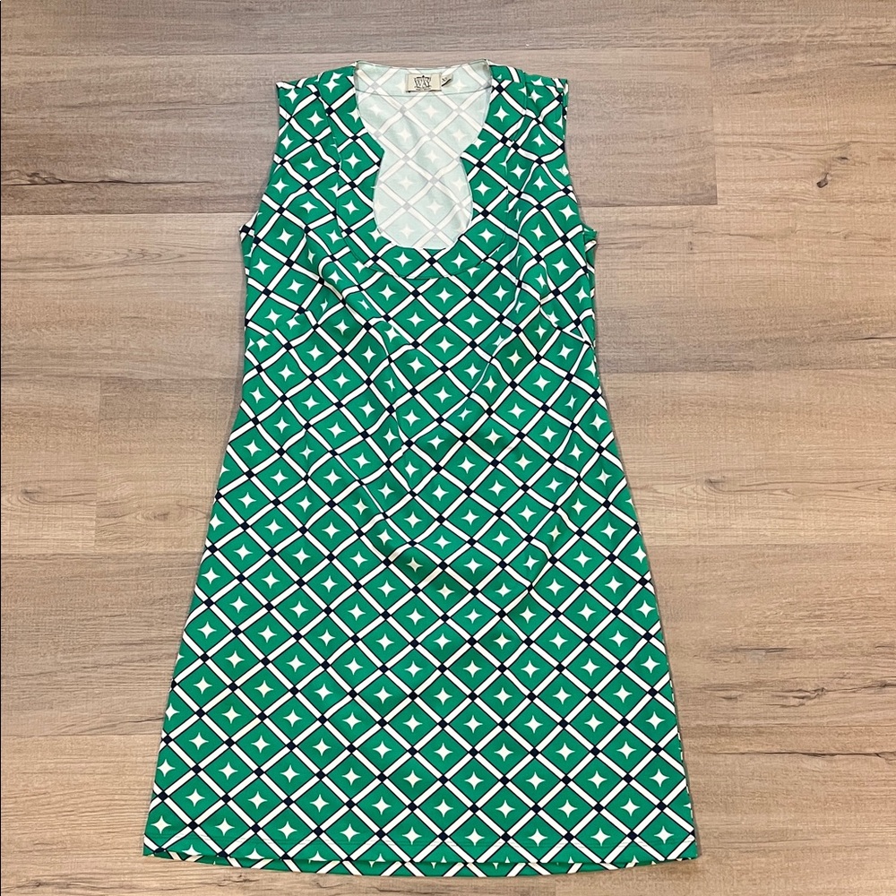 Katherine Way Green and White Geometric Midi Dress